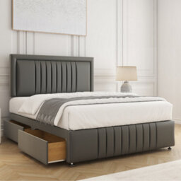 Bsspoke Lily Divan Bed Set Grey Plush Velvet 24Inch Headboard & Footboard 4 Drawers & No Mattress In Double King 4Ft 6Ft - thumbnail 2