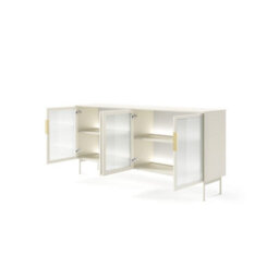Arte Lumi Display Sideboard Cabinet 181 Cm In Cashmere - Illuminated Glass Showcase With Modern Black Frame - thumbnail 3