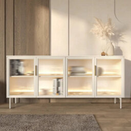Arte Lumi Display Sideboard Cabinet 181 Cm In Cashmere - Illuminated Glass Showcase With Modern Black Frame - thumbnail 1