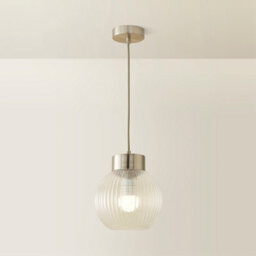 Valuelights Maddison Ribbed Glass Shade Brushed Chrome Capped Ceiling Pendant Light And Bulb - thumbnail 2