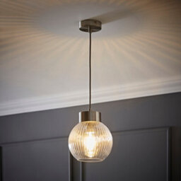 Valuelights Maddison Ribbed Glass Shade Brushed Chrome Capped Ceiling Pendant Light And Bulb - thumbnail 1