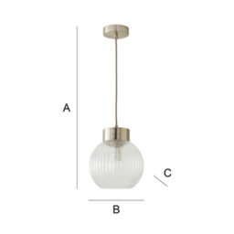 Valuelights Maddison Ribbed Glass Shade Brushed Chrome Capped Ceiling Pendant Light And Bulb - thumbnail 7