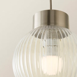 Valuelights Maddison Ribbed Glass Shade Brushed Chrome Capped Ceiling Pendant Light And Bulb - thumbnail 4