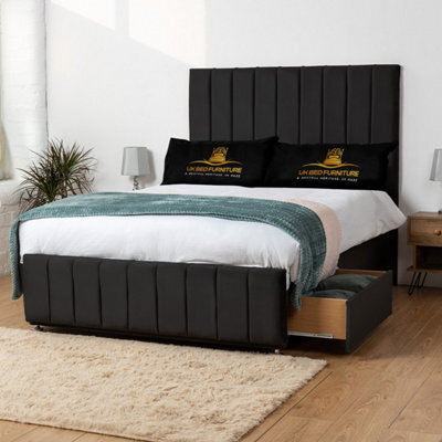 UKBEDFURNITURE Falcon Black Plush Divan Bed 2 Foot End Drawers With 10 Inch Orthopaedic Mattress & 26 Inch Headboard - image 1