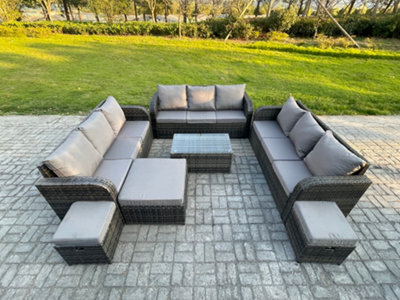Fimous Rattan Lounge Sofa Set 12 Seater Outdoor Garden Furniture Set With Rectangular Coffee Table 3 Seater Sofa Dark Grey Mixed - image 1