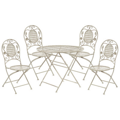 Beliani Garden Dining Set 4 Seater Bivio Folding Metal Off-White