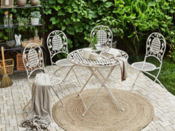 Beliani Garden Dining Set 4 Seater Bivio Folding Metal Off-White - thumbnail 2