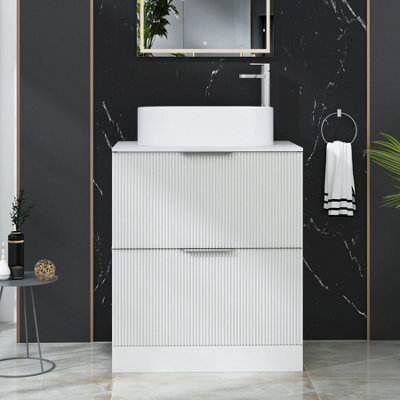 Royal Bathrooms Evora 700mm Matt White Fluted Floor Standing Countertop Vanity Unit 2 Drawer With Peak Basin - image 1