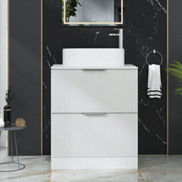 Royal Bathrooms Evora 700mm Matt White Fluted Floor Standing Countertop Vanity Unit 2 Drawer With Peak Basin - thumbnail 1