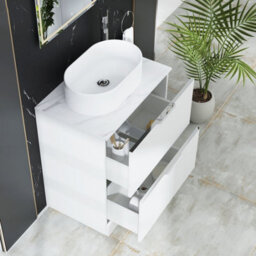 Royal Bathrooms Evora 700mm Matt White Fluted Floor Standing Countertop Vanity Unit 2 Drawer With Peak Basin - thumbnail 3