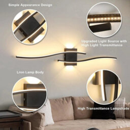 27W Modern Led Wall Lamp 3000K Curved Design Wall Light Black Living Room 89Cm - thumbnail 6