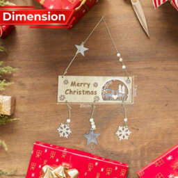 Neel Blue Wooden Merry Christmas Hanging Sign, Rustic Silver Plaque With Reindeer Cut-Cut, Snowflakes - thumbnail 2