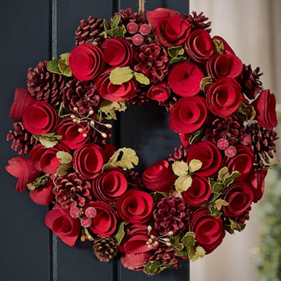 Dibor Traditional Red Crimson Rose Front Door Autumn Wreath Winter Spring Wreath 35Cm - image 1