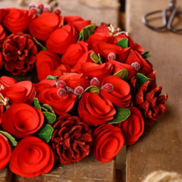 Dibor Traditional Red Crimson Rose Front Door Autumn Wreath Winter Spring Wreath 35Cm - thumbnail 5