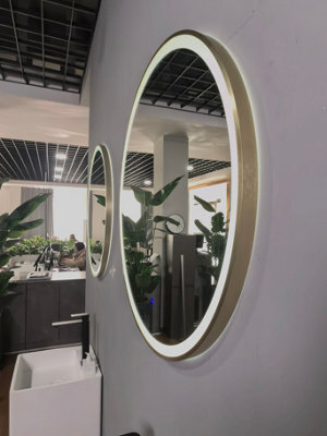 Lumora 800mm Round Brushed Gold Large Led Bathroom Mirror - Front-Lit Tri-Light And Anti-Fog - image 1