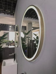 Lumora 800mm Round Brushed Gold Large Led Bathroom Mirror - Front-Lit Tri-Light And Anti-Fog