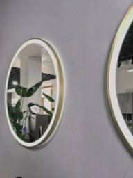 Lumora 800mm Round Brushed Gold Large Led Bathroom Mirror - Front-Lit Tri-Light And Anti-Fog - thumbnail 2