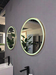 Lumora 800mm Round Brushed Gold Large Led Bathroom Mirror - Front-Lit Tri-Light And Anti-Fog - thumbnail 3