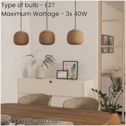 Loops Stylish Modern Taupe Triple Pendant Ceiling Light For Indoor Home Decor - thumbnail 2