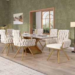 Abrihome Set Of 2, Velvet Dining Chair, Armchair, Leisure Swivel Chair With Four Metal Support Legs, Beige - thumbnail 8