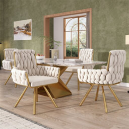 Abrihome Set Of 2, Velvet Dining Chair, Armchair, Leisure Swivel Chair With Four Metal Support Legs, Beige - thumbnail 9