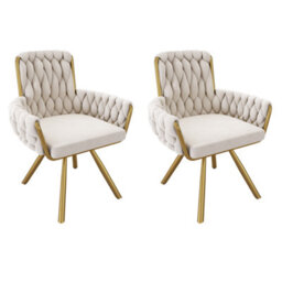 Abrihome Set Of 2, Velvet Dining Chair, Armchair, Leisure Swivel Chair With Four Metal Support Legs, Beige - thumbnail 4