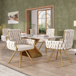 Abrihome Set Of 2, Velvet Dining Chair, Armchair, Leisure Swivel Chair With Four Metal Support Legs, Beige - thumbnail 7