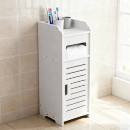 White Waterproof Bathroom Storage Cabinet Free Standing Cabinet Organizer Unit F - thumbnail 5