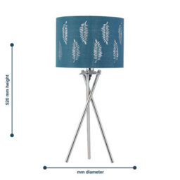 First Choice Lighting Chrome Tripod Table Lamp With Teal Fern Cut Out Shade - thumbnail 6