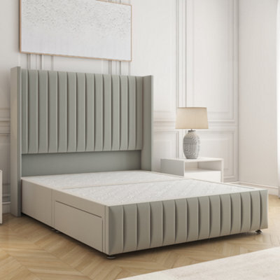 Bsspoke Luna Divan Bed Silver Plush Velvet 54Inch Headboard & Footboard No Mattress No Drawers In Single Double King 4Ft 6Ft - image 1