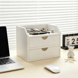 White Desktop Storage Organizer With 2 Drawers - thumbnail 3