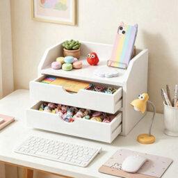 White Desktop Storage Organizer With 2 Drawers - thumbnail 4