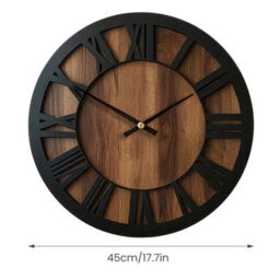 L Vintage Silent Non-Ticking Wooden Large Round Wall Clock For Home Office Kitchen - thumbnail 2