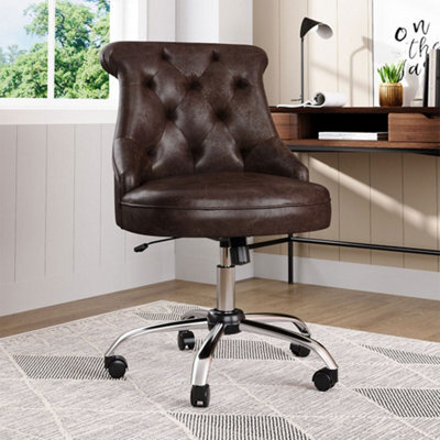 Living And Home Brown Pu Leather Upholstered Swivel Home Ergonomic Chair Office Chair With 5 Castors - image 1