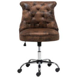 Living And Home Brown Pu Leather Upholstered Swivel Home Ergonomic Chair Office Chair With 5 Castors - thumbnail 2