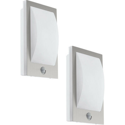 2 Pack Ip44 Outdoor Wall Lights With Pir Sensor - Modern Stainless Steel & White 12W E27 - image 1