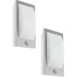 2 Pack Ip44 Outdoor Wall Lights With Pir Sensor - Modern Stainless Steel & White 12W E27