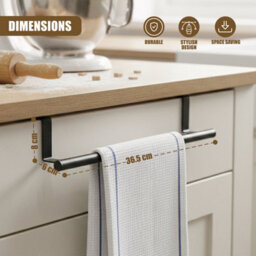 Geezy Black Over Door Hanging Towel Rail Holder Rack Hanger Kitchen Bathroom Cupboard - thumbnail 4