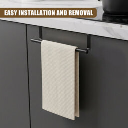 Geezy Black Over Door Hanging Towel Rail Holder Rack Hanger Kitchen Bathroom Cupboard - thumbnail 3