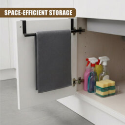 Geezy Black Over Door Hanging Towel Rail Holder Rack Hanger Kitchen Bathroom Cupboard - thumbnail 5