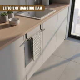 Geezy Black Over Door Hanging Towel Rail Holder Rack Hanger Kitchen Bathroom Cupboard - thumbnail 2