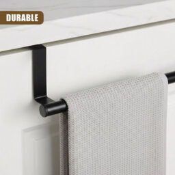 Geezy Black Over Door Hanging Towel Rail Holder Rack Hanger Kitchen Bathroom Cupboard - thumbnail 8