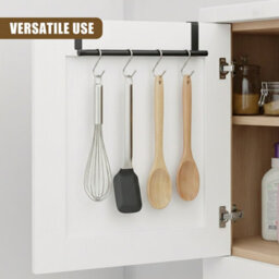 Geezy Black Over Door Hanging Towel Rail Holder Rack Hanger Kitchen Bathroom Cupboard - thumbnail 9