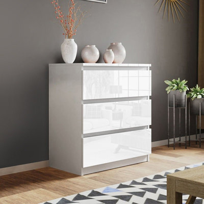 SquareBoxx Olivia Gloss White 3 Drawer Freestanding Wide Chest - (H) 77Cm X (W) 60Cm X (D) 40Cm - image 1