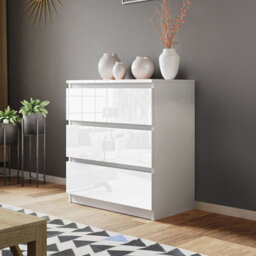 SquareBoxx Olivia Gloss White 3 Drawer Freestanding Wide Chest - (H) 77Cm X (W) 60Cm X (D) 40Cm - thumbnail 2