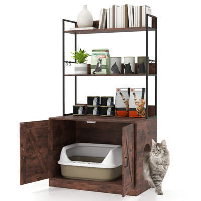 Costway Modern Cat Litter Box Enclosure Hidden Cat Washroom Cabinet-Brown - image 1