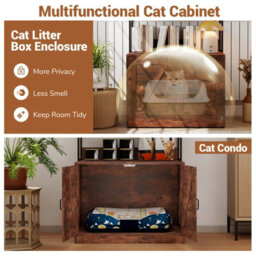 Costway Modern Cat Litter Box Enclosure Hidden Cat Washroom Cabinet-Brown - thumbnail 8