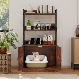 Costway Modern Cat Litter Box Enclosure Hidden Cat Washroom Cabinet-Brown - thumbnail 7
