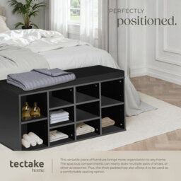 Tectake Shoe Rack - Storage Cabinet For 10 Pairs Of Shoes, Bench With Seat Cushion, 103.5 X 48 X 30 Cm - 103.5 Cm - Black - thumbnail 5