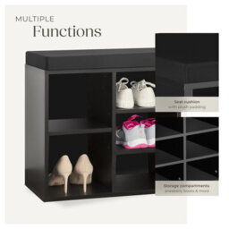 Tectake Shoe Rack - Storage Cabinet For 10 Pairs Of Shoes, Bench With Seat Cushion, 103.5 X 48 X 30 Cm - 103.5 Cm - Black - thumbnail 4